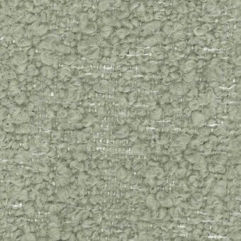 Sage green tweed fabric sample with nubby texture and off-white grid pattern, displaying substantial weight and dimensional quality.